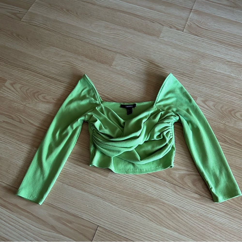 Forever 21 Lime Green Ribbed Cropped Top Small